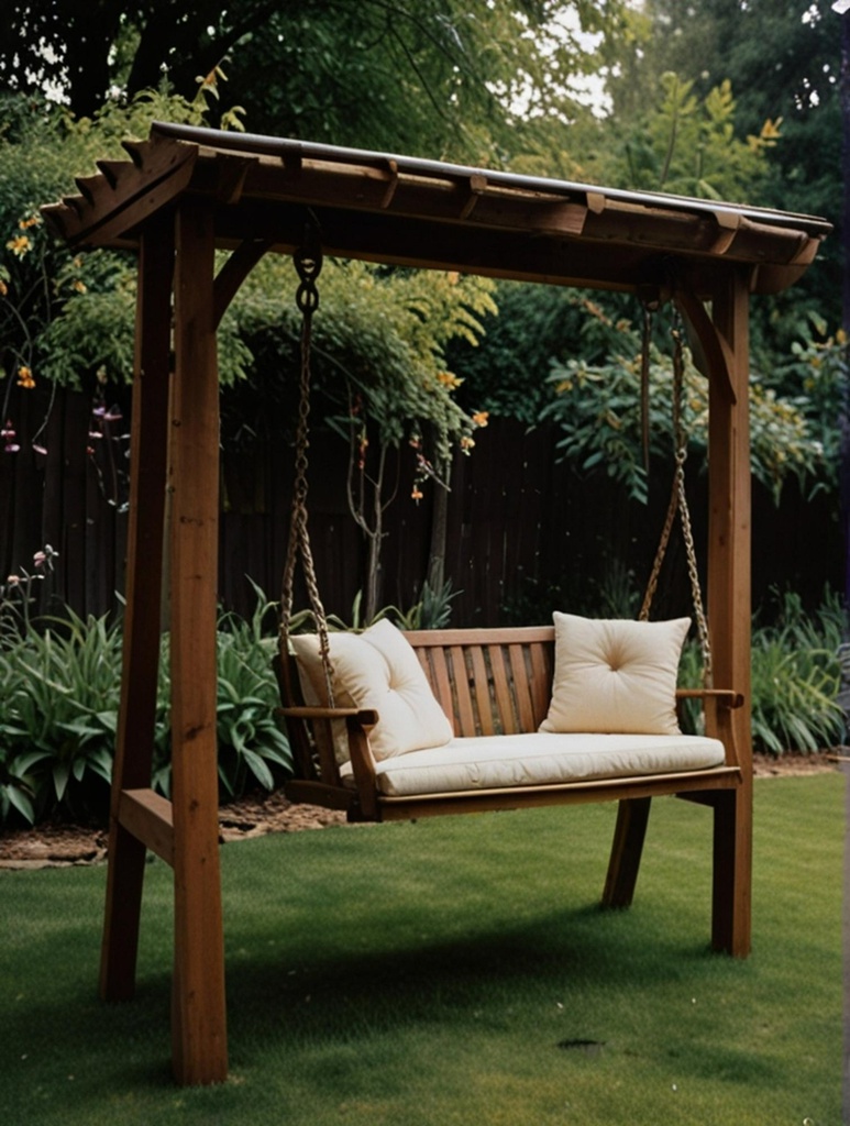 Pérgola madera con banco-columpio